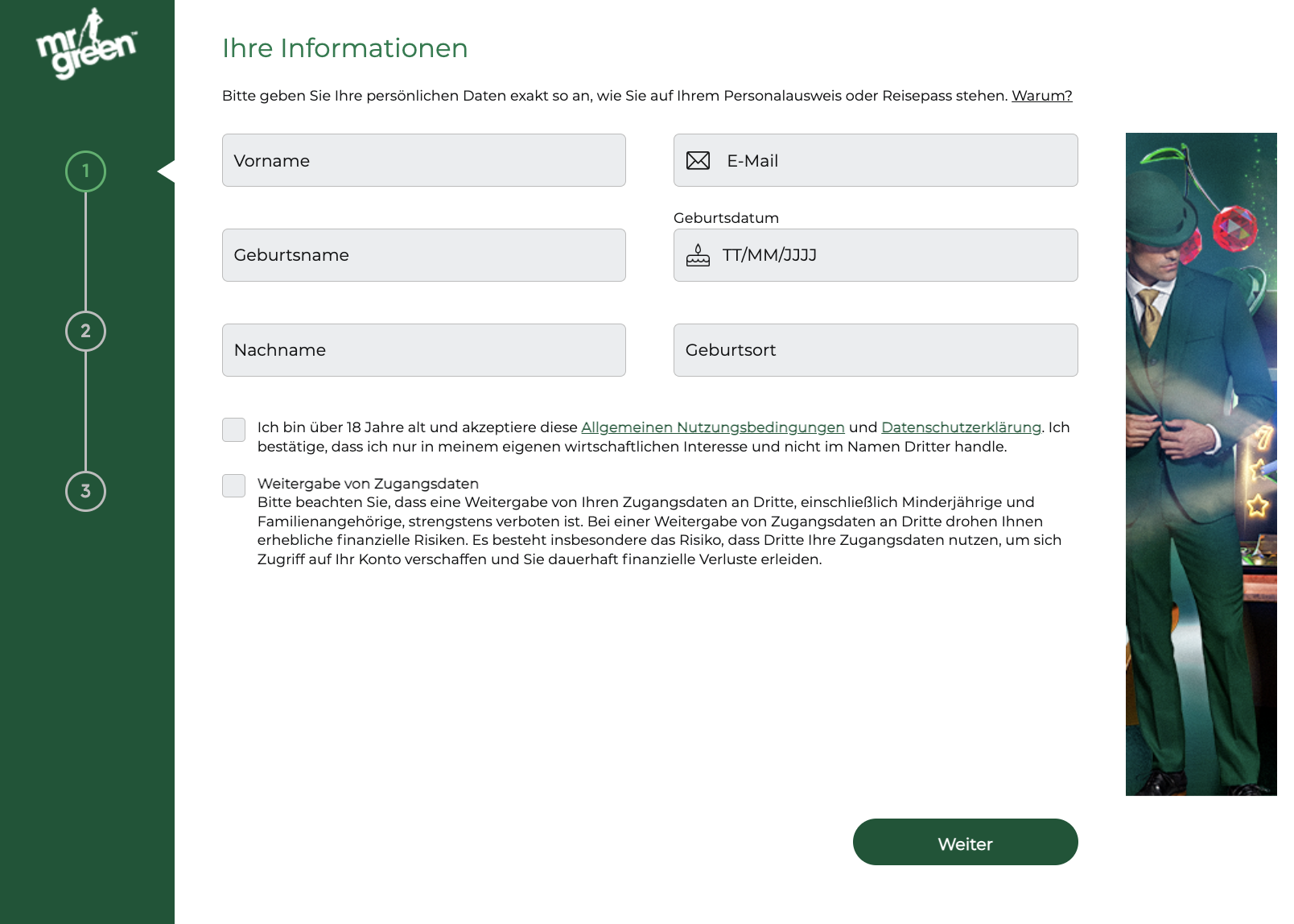 mr green casino login